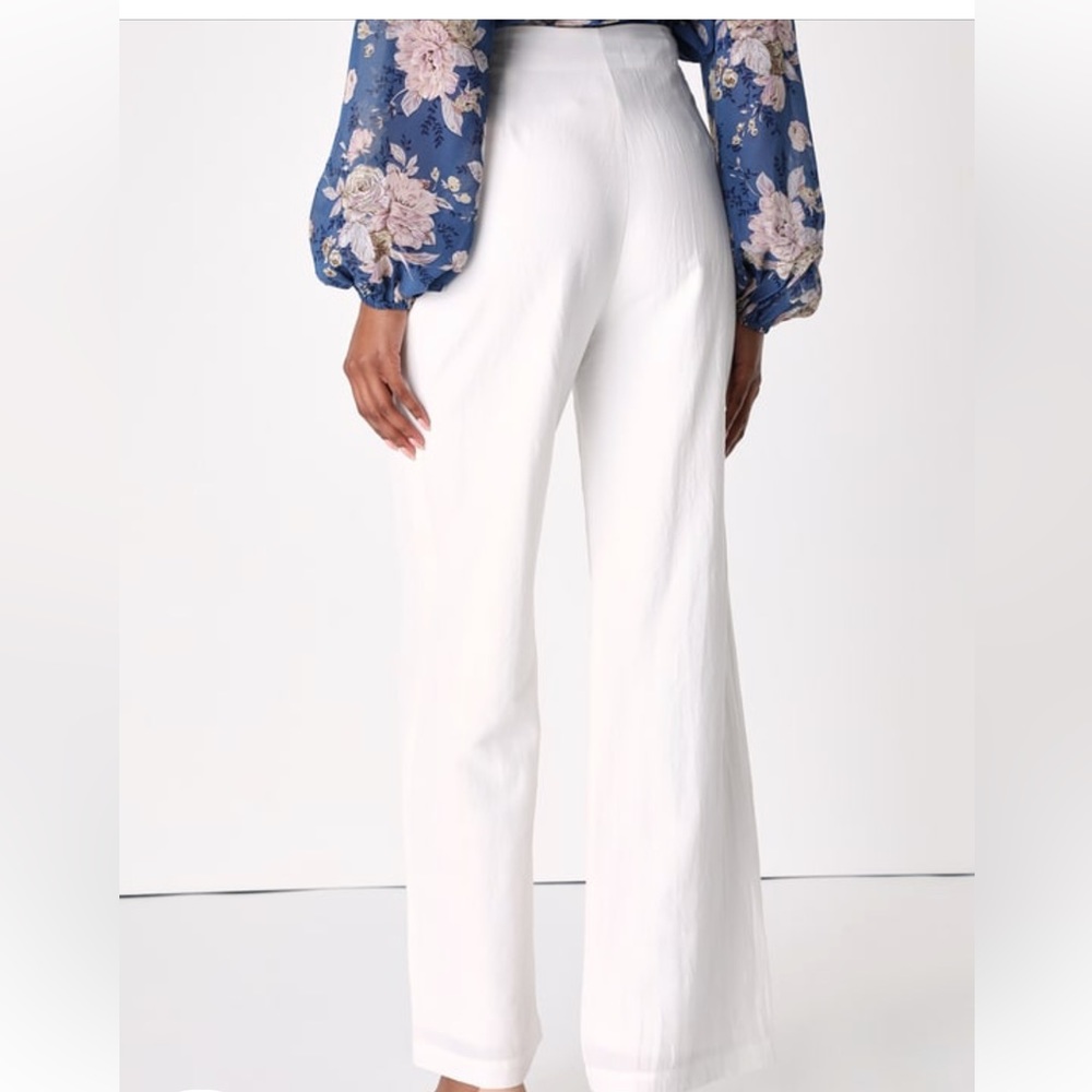 White High Rise Wide-Leg Trouser Pants - Picture 3 of 3